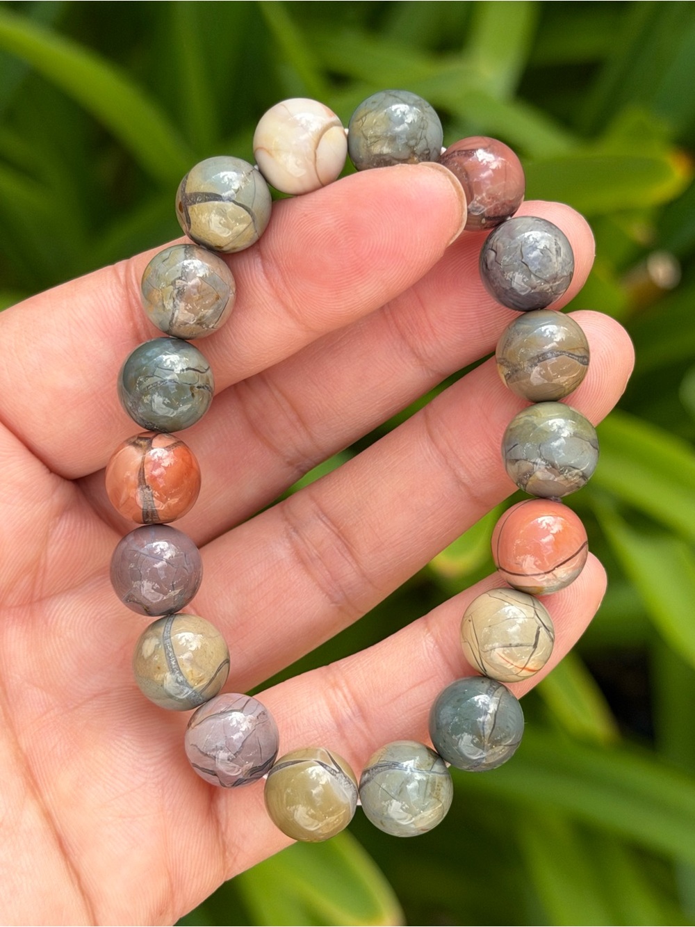 11mm Multicolor Natural Alashan Bracelet with Vein 2365 - Picture 6 of 8